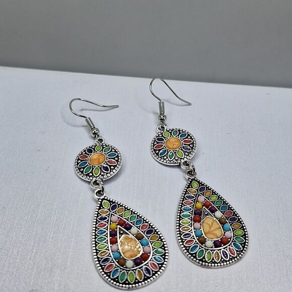 BOHEMIAN colorful multicolor mandala earrings - Picture 4 of 4